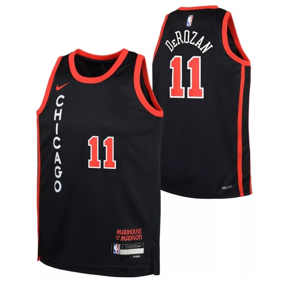 Nike Youth14/16 City Edition Chicago Bulls DeRozen Large Black Basketball Jersey